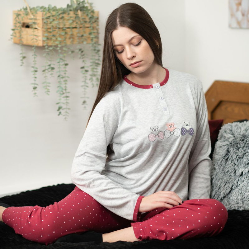 Product image: Ladys pajama with buttom in flanel fabric #f1635-null