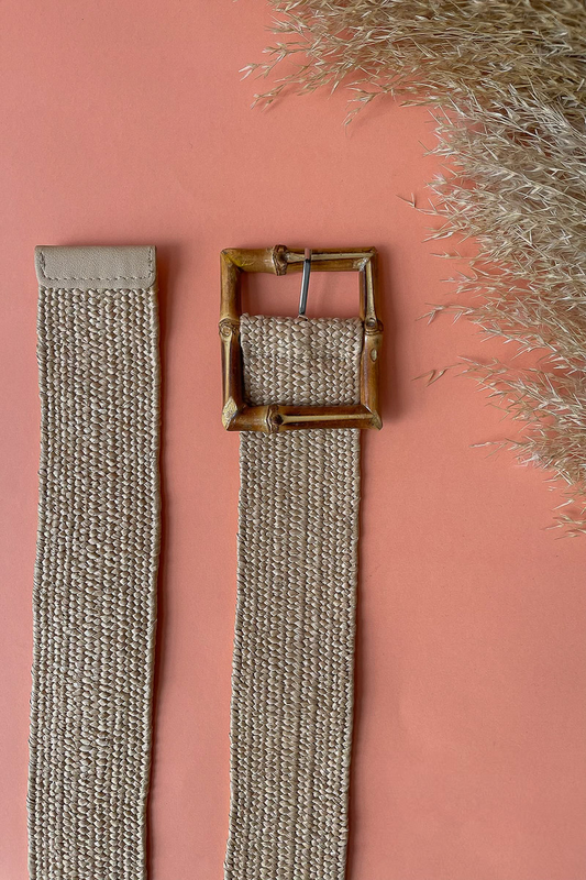 Bamboo buckle straw belt natural-null