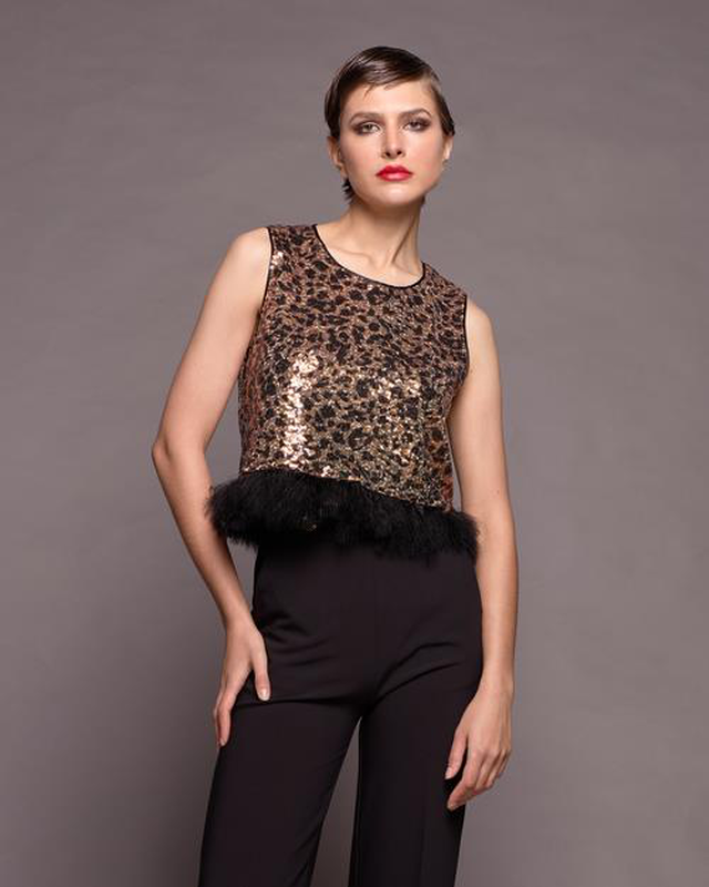 Crop top sequin animal print image number null