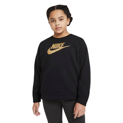Nike sportswear girls shine freelift crew ( extended size), Black / Gold, medium
