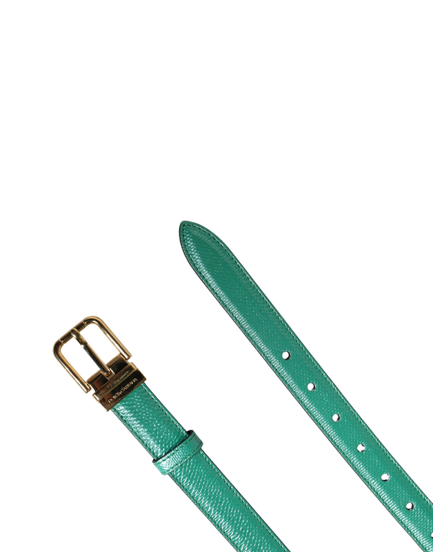 Men green classic leather metal buckle belt-null