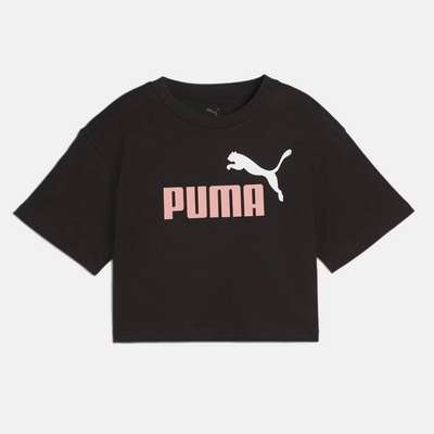 Logo  short length girls t-shirt, Black, medium