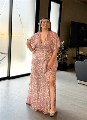 Maxi sequin dress, Fuchsia Sequinsta, medium