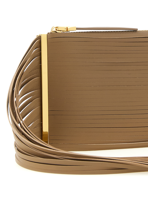 Beige leather clutch bag-null