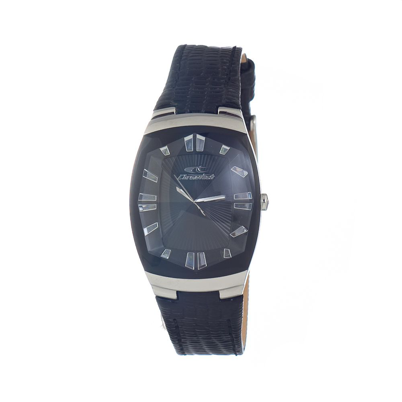 Black leather dress watch-null