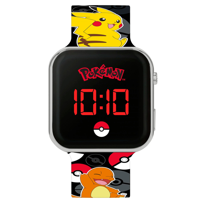 Pokemon kids digital printed black silicone strap watch image number null