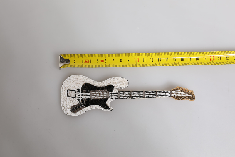 Gold brass logo beaded guitar pin brooch-null