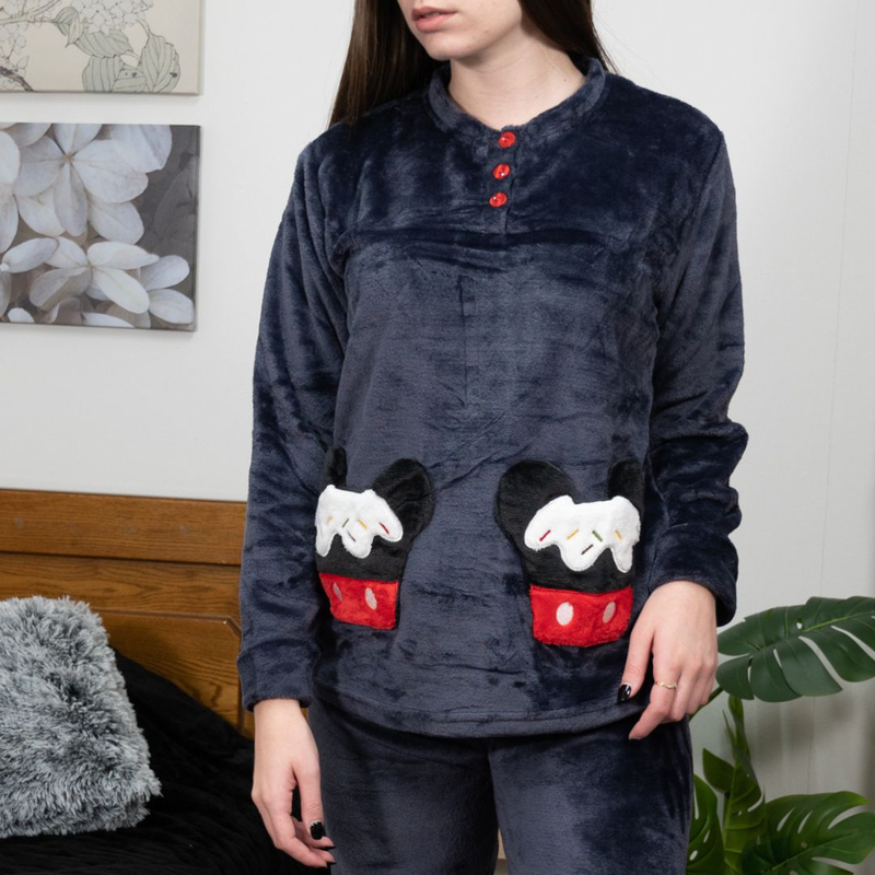 Womens pajama with buttons in thick flannel fabric #f1765-null