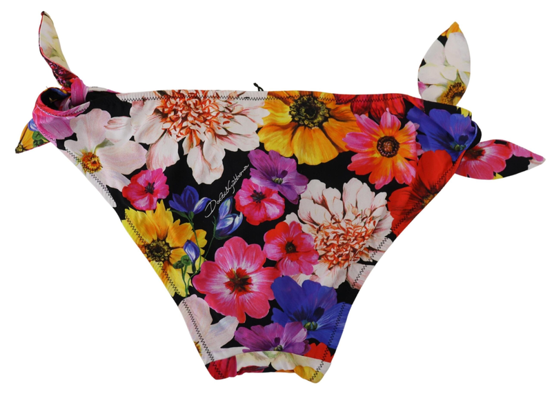 Black floral print swimsuit bikini bottom swimwear-null