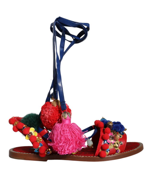 Multicolor pom pom fur wrap sandals shoes-null