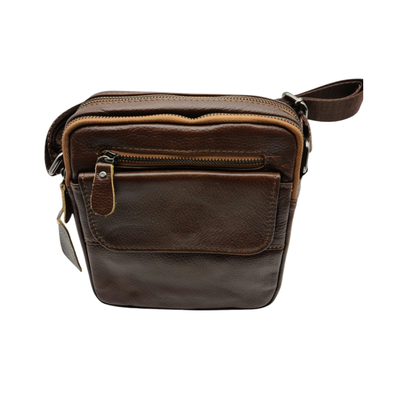 Migant design brown leather shoulder bag, , medium