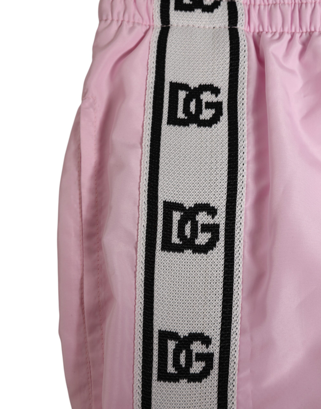 Pink nylon logo side stripe beachwear men swimwear-null