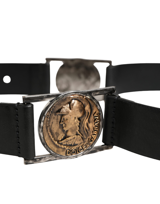 Men black classic leather metal buckle belt-null