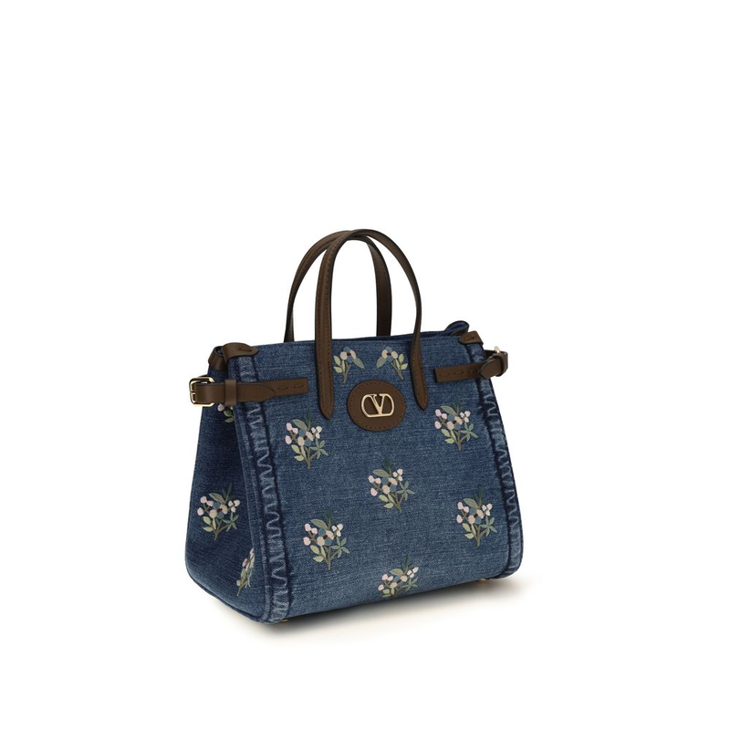 Blue cotton handbag-null