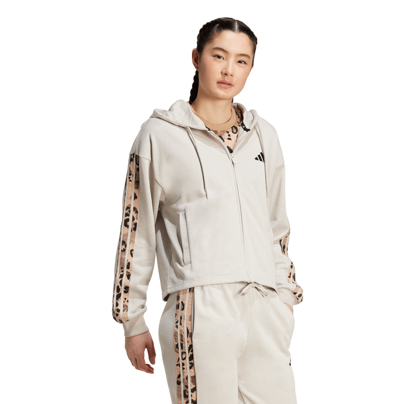 Adidas womens animal print 3-stripes french terry full-zip h-null