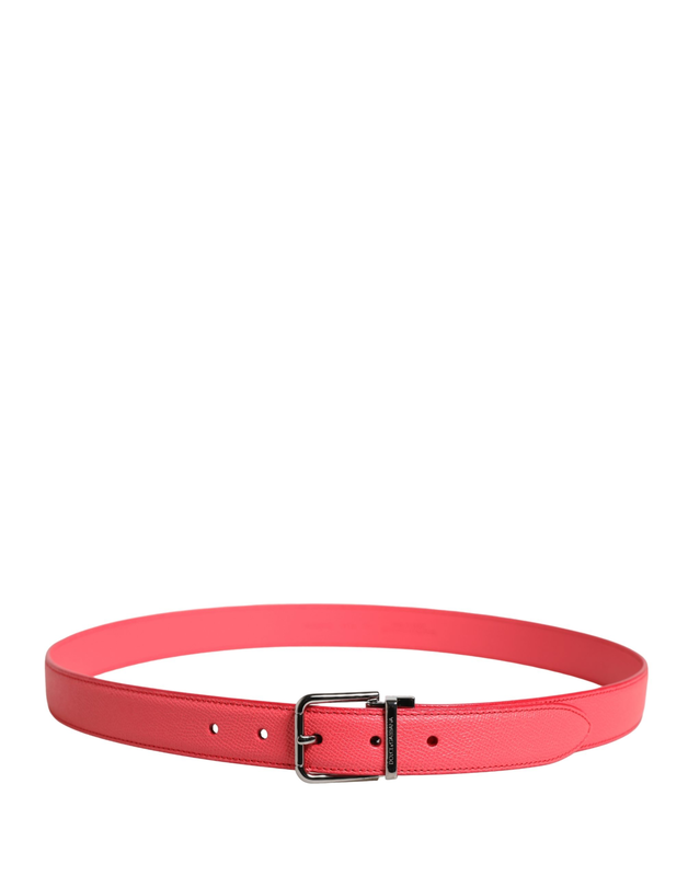 Pink calf leather silver metal buckle belt-null