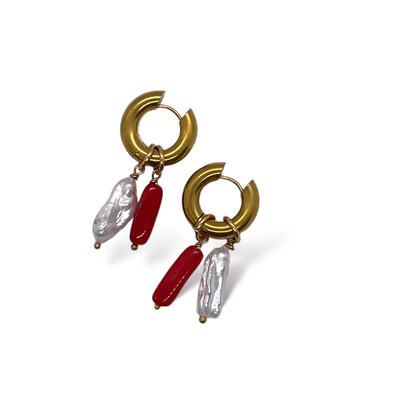 Earrings, Gold - Red, medium