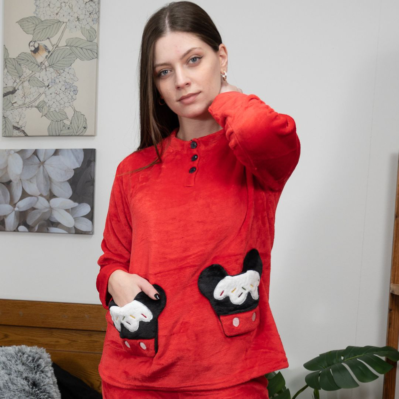 Womens pajama with buttons in thick flannel fabric #f1765-null