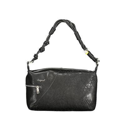 Black polyurethane women's handbag, Black, medium