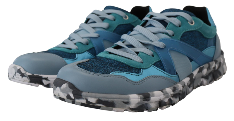 Blue gray leather sport low top sneakers-null