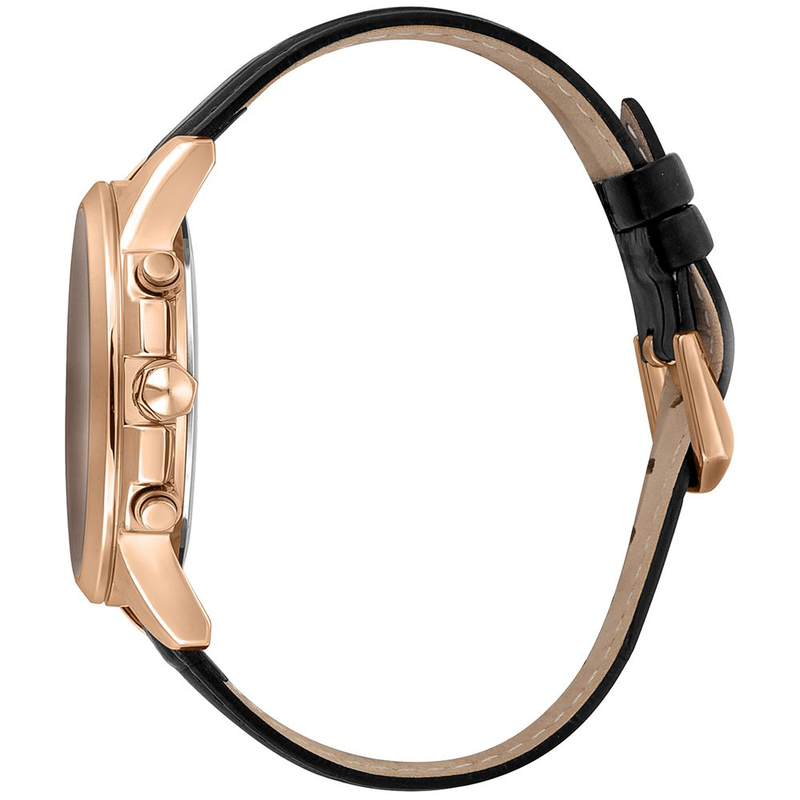 Black leather dress watch-null