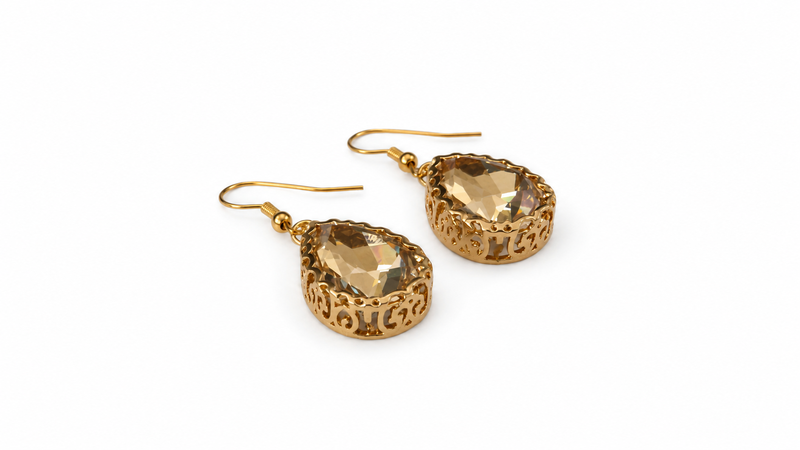 Golden shadow crystal drop earrings-null