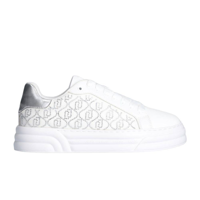 Cleo 12 - platform sneakers with rhinestone logo, White / Silver, medium