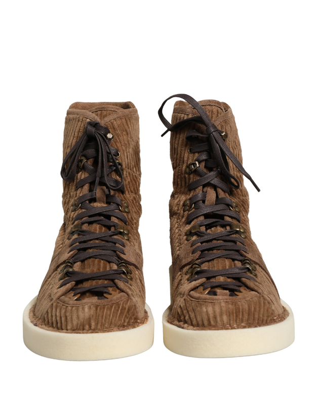 Brown corduroy high top oxford boots-null