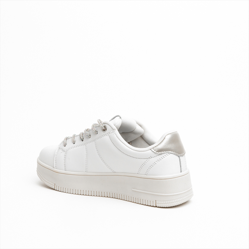 Reverse beige strass lace up sneakers-null