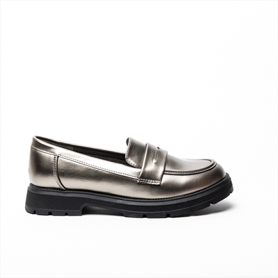Miss belgini girls slip on loafer style with rubber sole in pewter