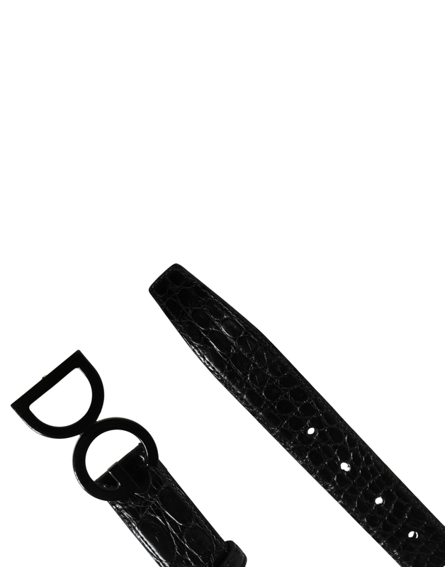 Men black exotic leather logo buckle belt-null