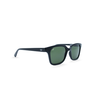 OJO junior sunglasses black frame and  temples with green lenses rx