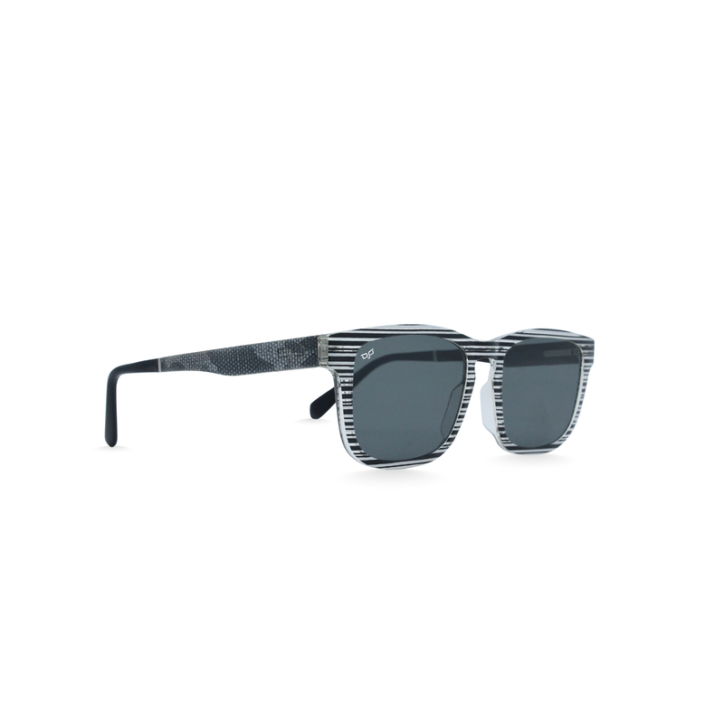 OJO sunglasses sqaure wooden handmade with black grey frame and temples and black lenses-null