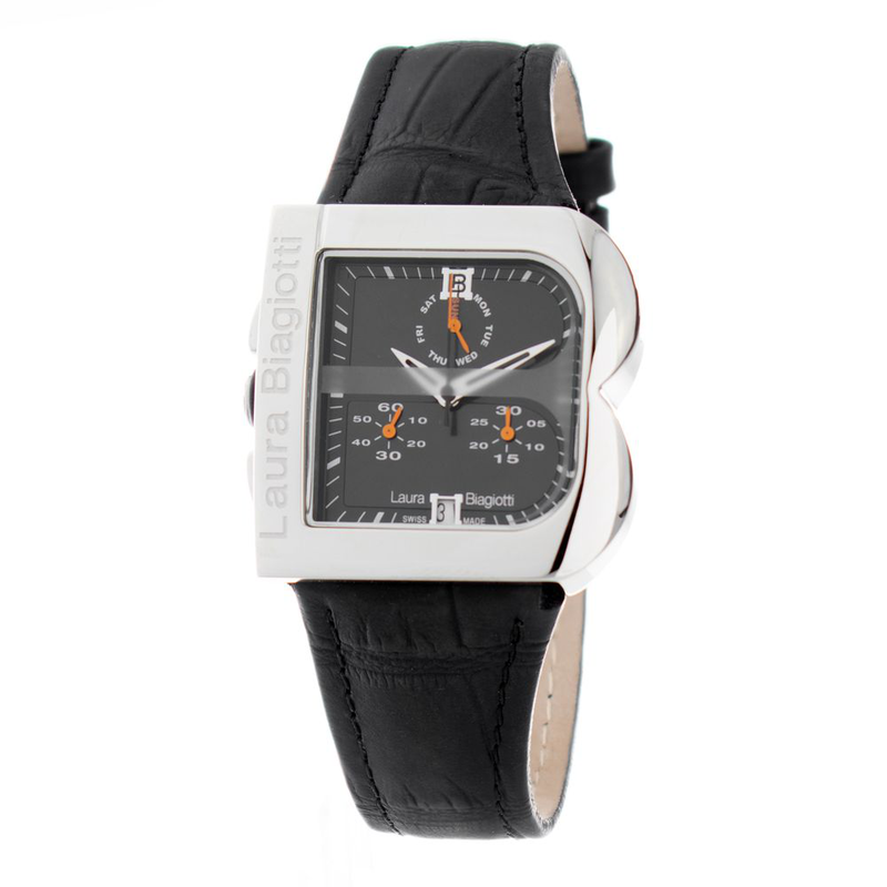 Black leather dress watch-null
