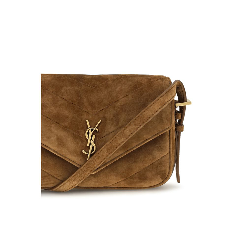 Brown suede leather shoulder bag-null