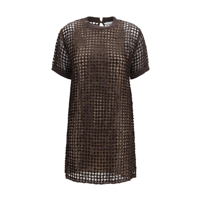 Brown silk cocktail dress, Brown, medium