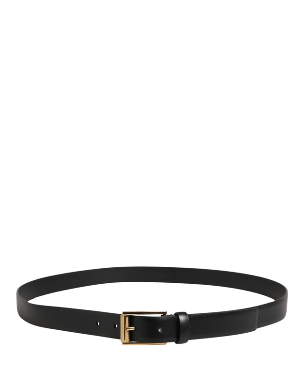 Men black classic leather metal buckle belt-null
