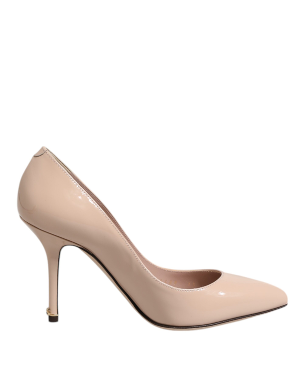 Beige patent leather stiletto heel pumps shoes-null
