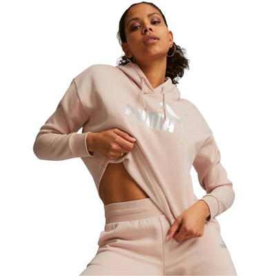 Eshort sleeves+ metallic logo cropped fleece hoodie