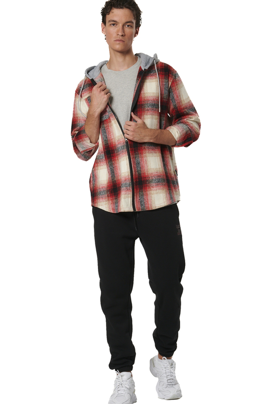 Men's plaid hooded flannel shirt zip-null