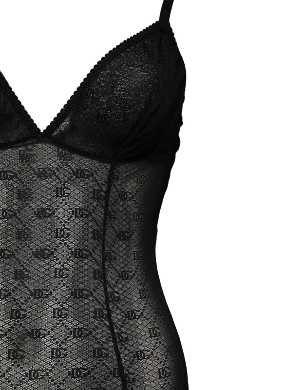 Black nylon stretch bodysuit lingerie underwear-null