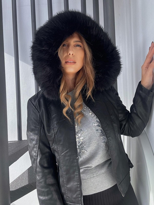 Hoodie eco leather jacket