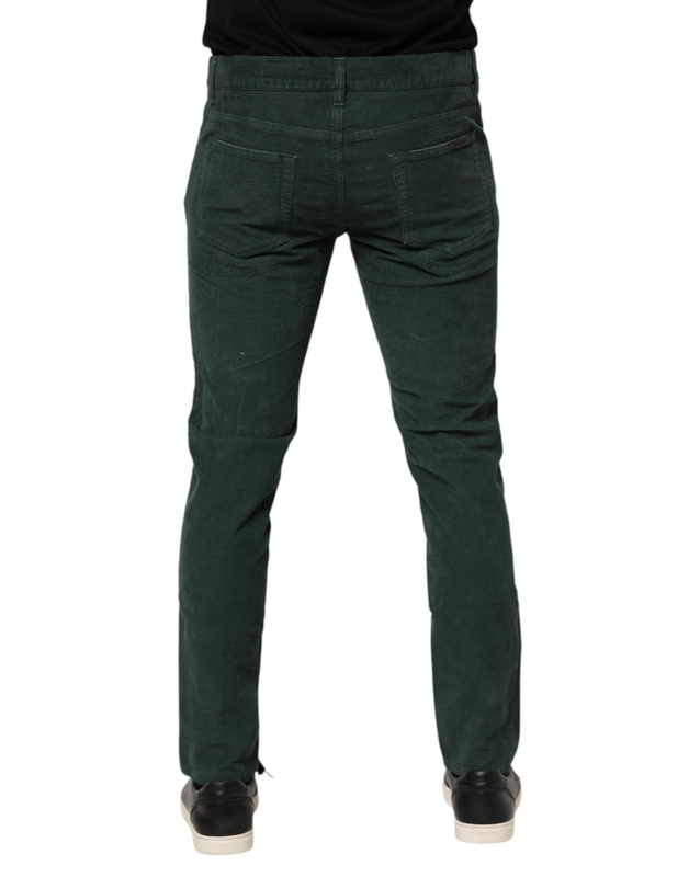 Green cotton corduroy skinny pants-null