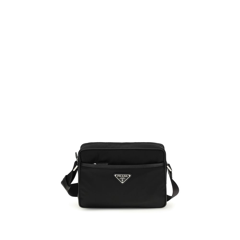 Black recycled polyamide shoulder bag-null