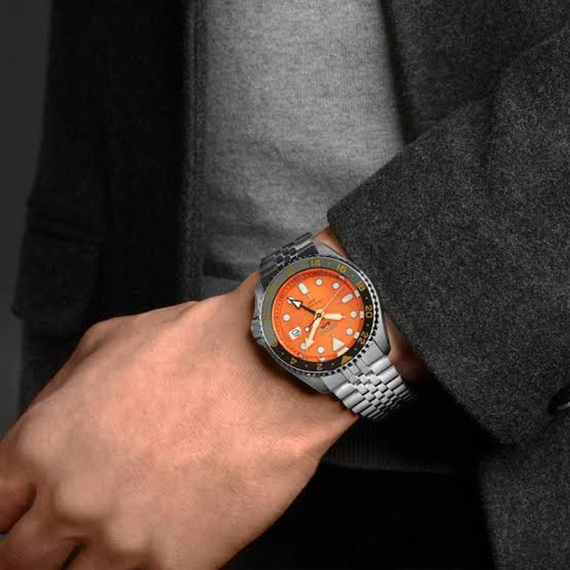 Seiko 5 sports gmt automatic orange dial men's watch ssk005k1-null