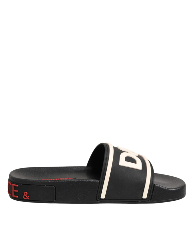Black rubber slides sandals beachwear shoes-null