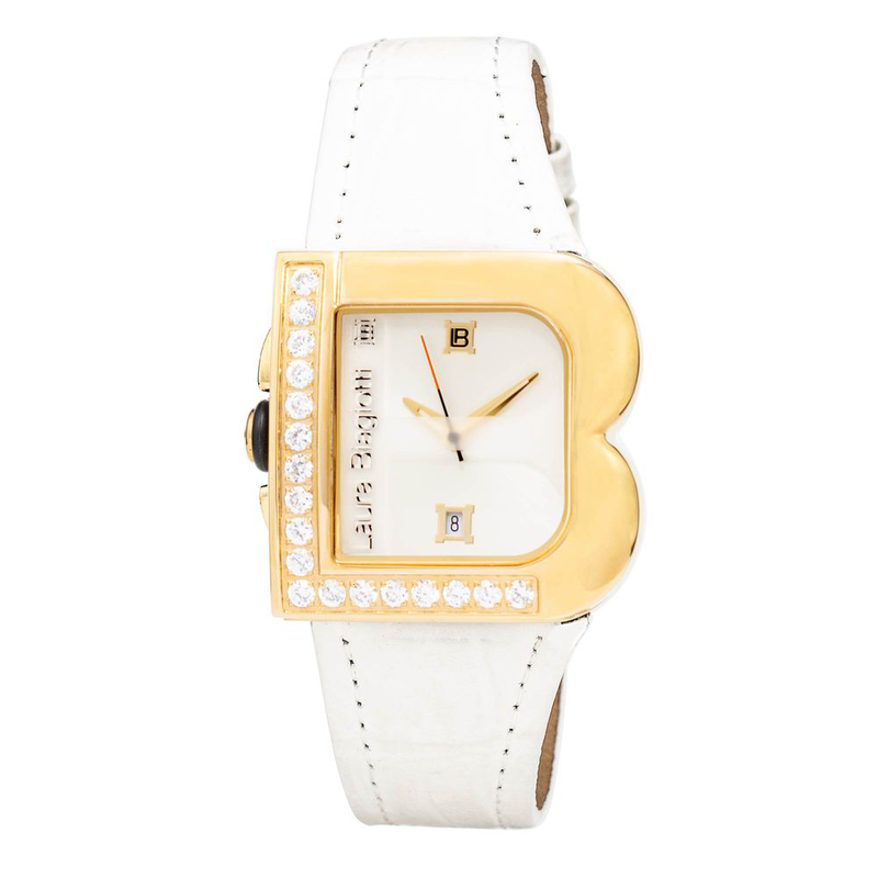 White leather dress watch-null
