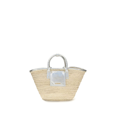 Beige raffia shoulder bag, Beige, medium