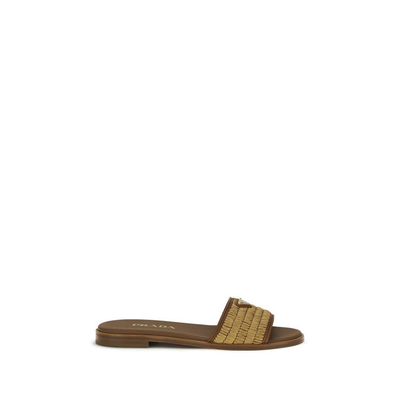 Brown raffia slippers-null