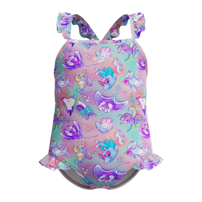 Speedo girl's digital frill thinstrap swimsuit, Purple, medium